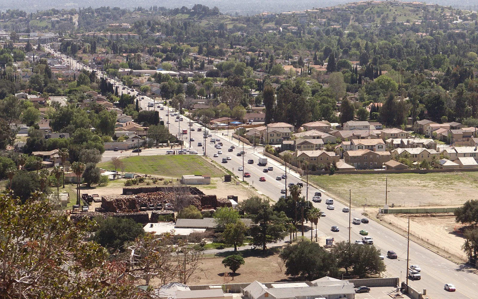 A scenic view of Topanga Canyon Boulevard winding through the Santa Monica Mountains landscape